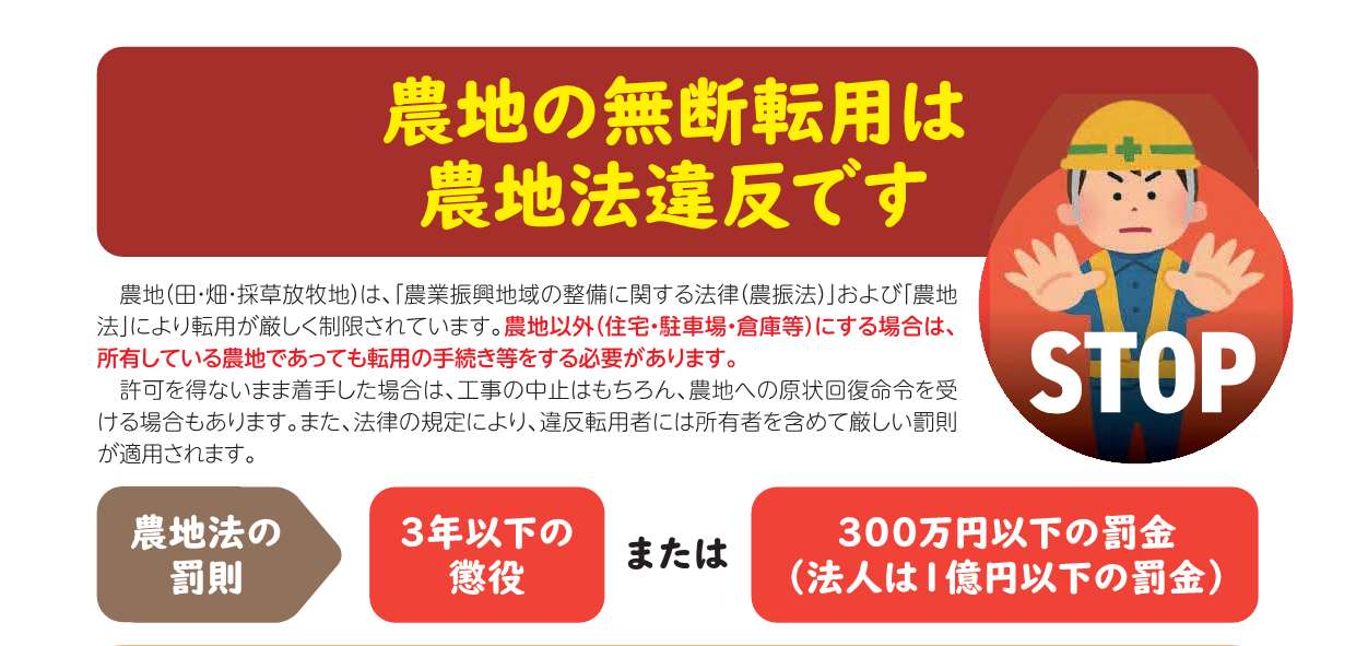 農地の無断転用は農地法違反です