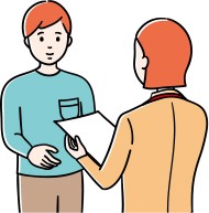 統計調査員が、男性に書類を渡しているイラスト。