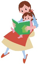 絵本を読む親子のイラスト